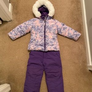 Toddler purple winter jacket and snow bib suit